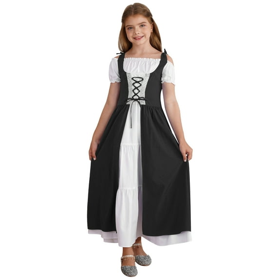 CHICTRY Kids Girls Halloween Vintage Cosplay Dress Off Shoulder Maxi Dress Medieval Renaissance Gown Dress Black 16
