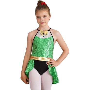 Girls Sequin Leotard With Tutu Skirt – Sleeveless Ballet Jazz Dance Dress