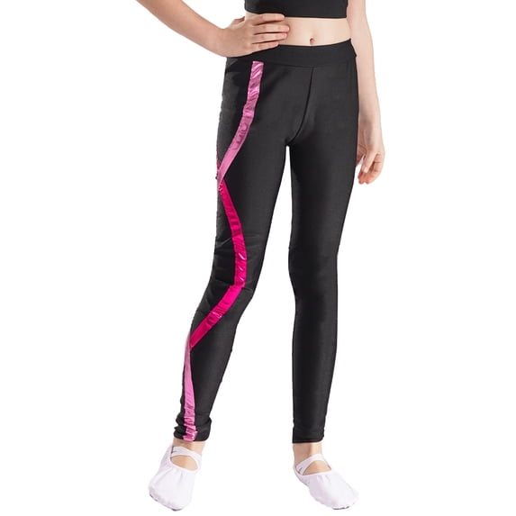 CHICTRY Kids Girls High Waist Sports Leggings Colorful Stripes Tights Jogging Athletic Pants Black&Pink 10