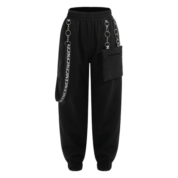 CHICTRY Kids Girls Hip Hop Modern Dance Pants Metal Chain Pocket Sweatpants Cargo Jogger Pants Black 12