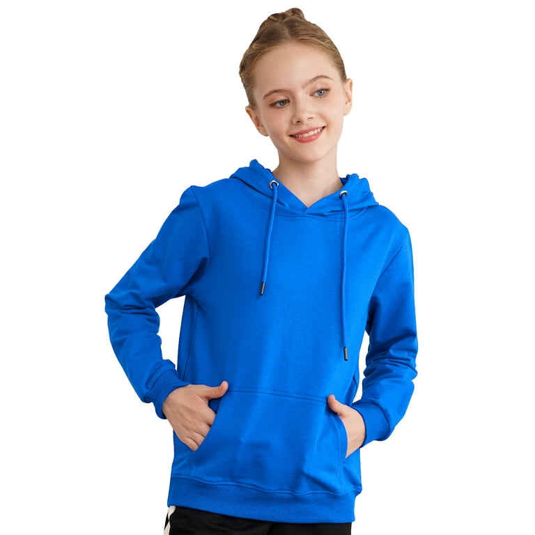 CHICTRY Kids Girls Hoodie Casual Sweatshirt Sportswear Solid Color Long Sleeve Drawstring Hooded Pullover Tops Royal Blue 13 14