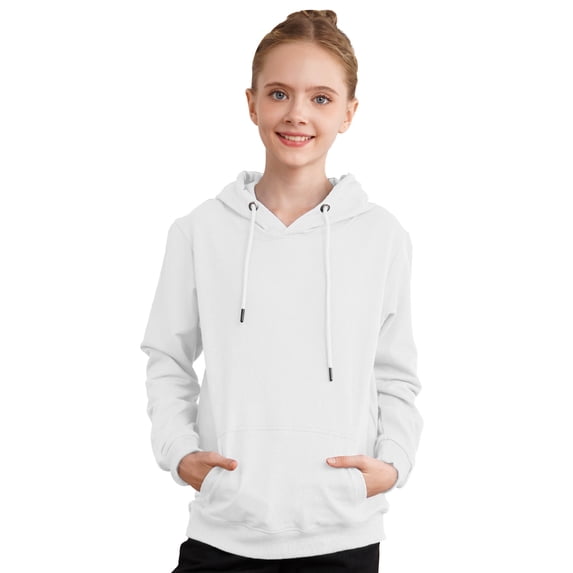 CHICTRY Kids Girls Hoodie Casual Sweatshirt Sportswear Solid Color Long Sleeve Drawstring Hooded Pullover Tops White 9-10