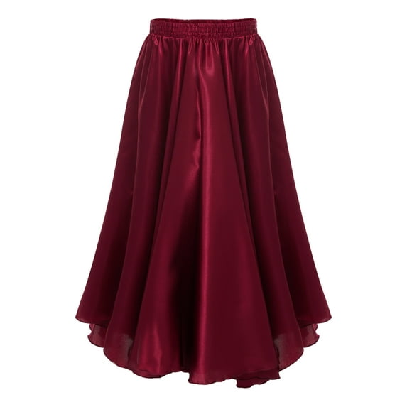 CHICTRY Kids Girls Long Dance Skirt Chiffon Full Circle Latin Flamenco Dance Performance Costume,Sizes 3-12 Burgundy 120