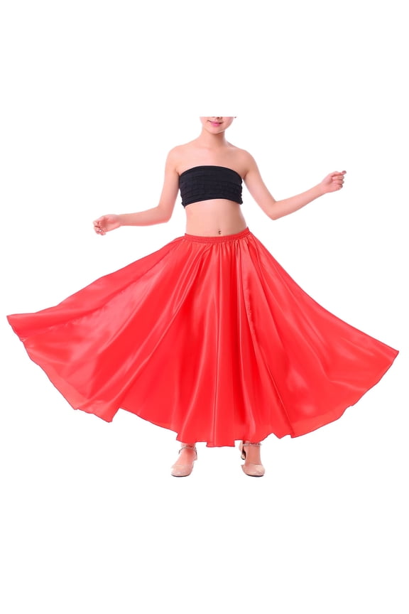 Kids Girls Long Dance Skirt Chiffon Full Circle Latin Flamenco Dance Performance Costume,Sizes 3-12
