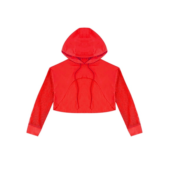 CHICTRY Kids Girls Long Sleeve Cropped Hoodie Mesh Pullover Cover Up Modern Jazz Dance Tops