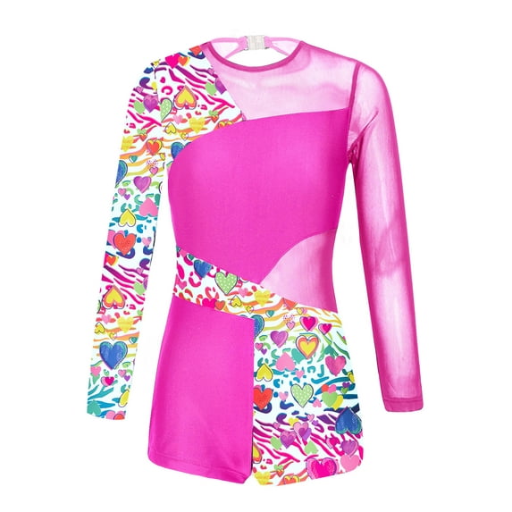 CHICTRY Kids Girls Long Sleeve Mesh Splice Gymnastics Leotard Short Ballet Dance Biketard Unitard Colorful Zebra 12