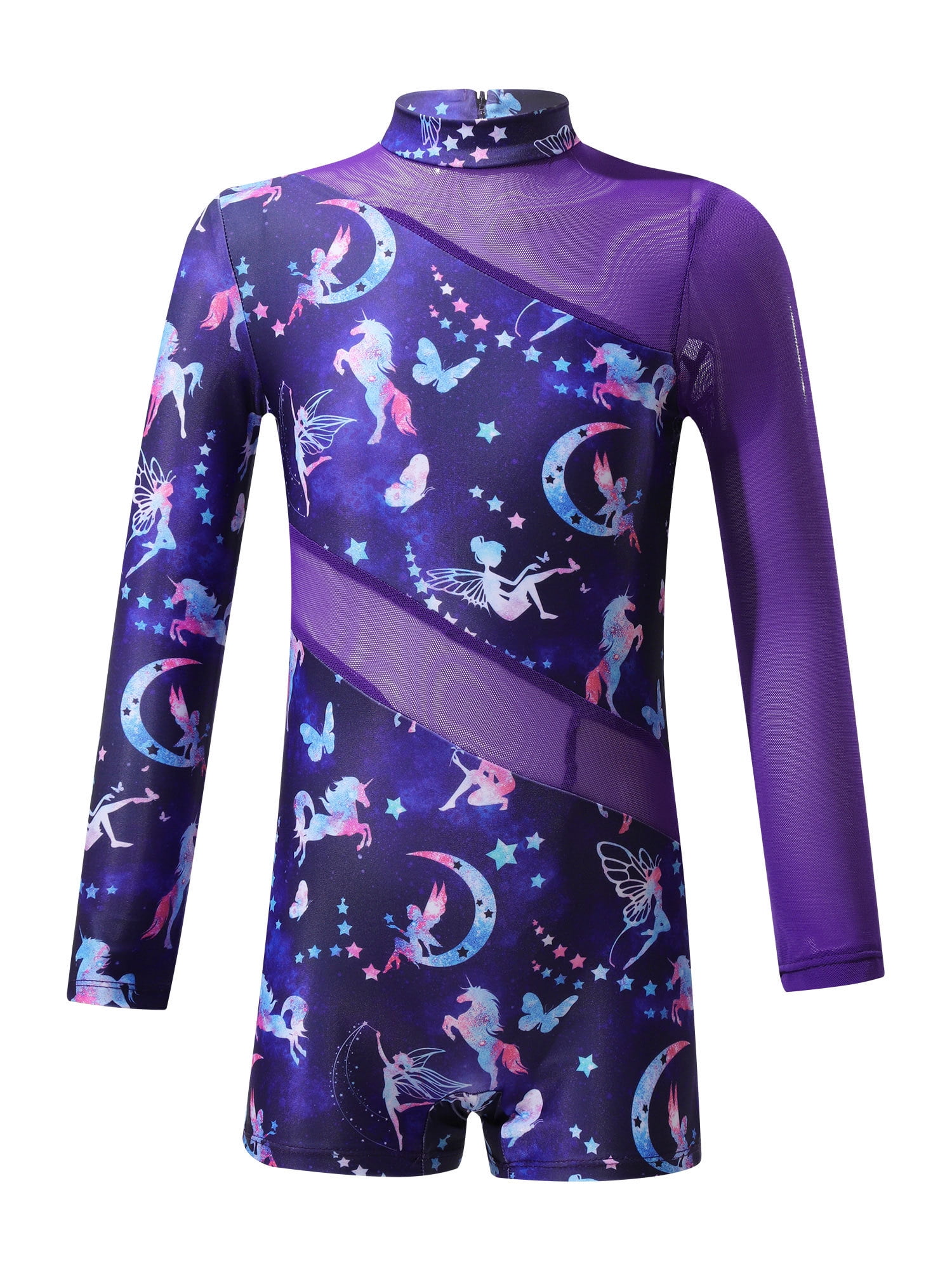 Girls Stretch Long Sleeve Mock Neck Leotard Gymnastic Ballet Dance - View #7