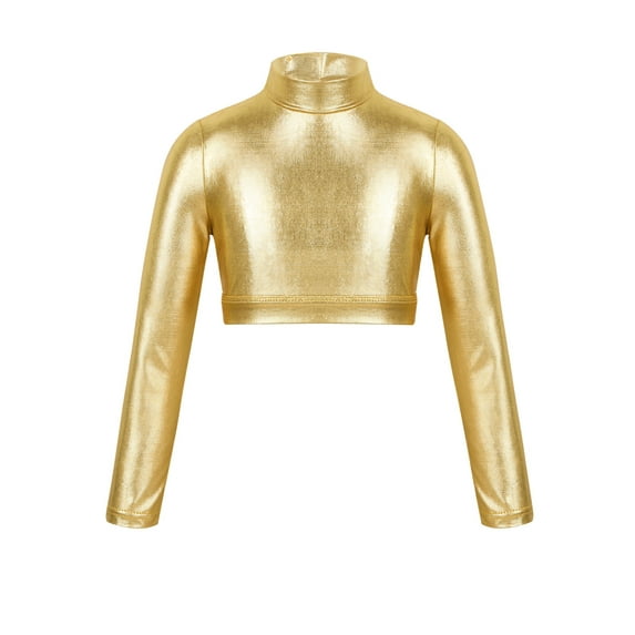 CHICTRY Kids Girls Long Sleeves Glossy Crop Top for Dancing Performance,Sizes 6-14
