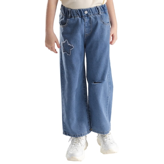 CHICTRY Kids Girls Loose Ripped Jeans Wide Leg Distressed Denim Pants,Sizes 3-15 Blue-A 170