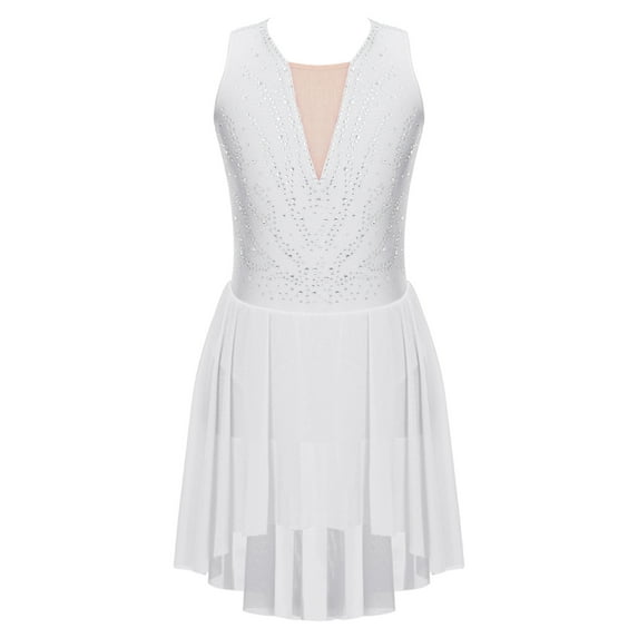 CHICTRY Kids Girls Lyrical Ballet Dance Dress Ice Skating Leotard Rhinestone Modern Contemporary Dancewear White 14