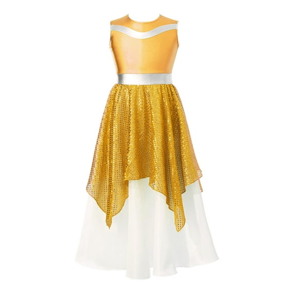 CHICTRY Kids Girls Lyrical Dance Dress Sleeveless Metallic Celebration of Spirit Dance Dress Tunic Praise Worship Gown Gold 6