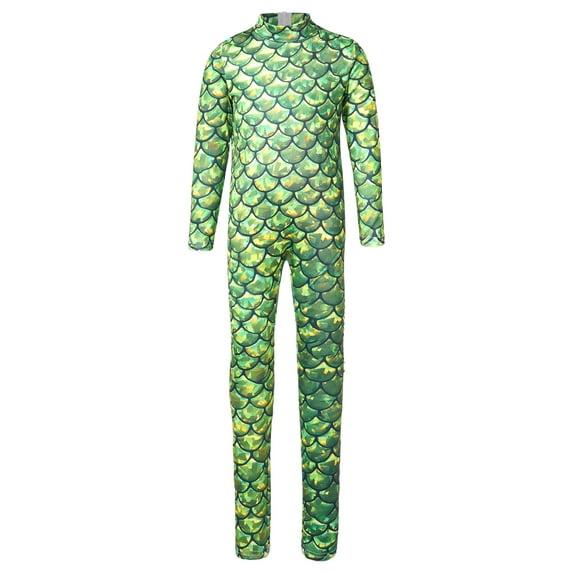 CHICTRY Kids Girls Mermaid Cosplay Jumpsuit Halloween Costume Fish Scales Print Long Sleeve Dance Gymnastics Unitard Type G 9-10