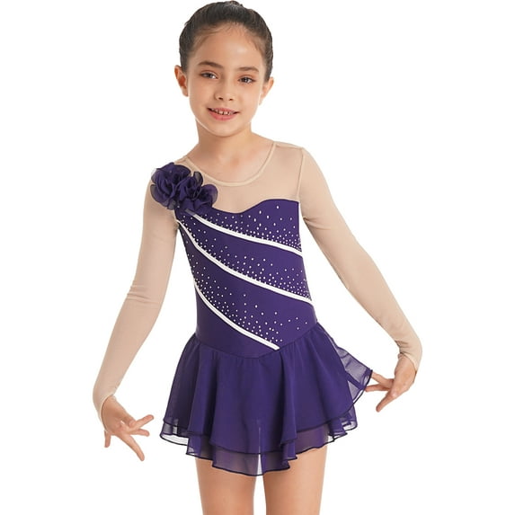 CHICTRY Kids Girls Mesh Sleeve Ballet Skirted Leotard Dancewear Hollow Back Figure Ice Skating Dress