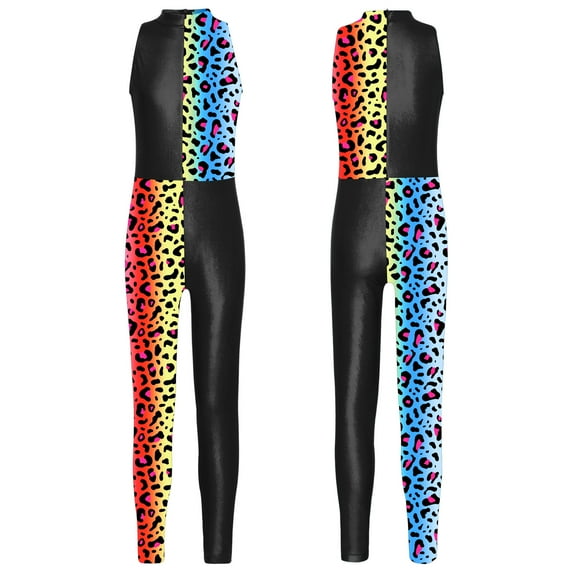 CHICTRY Kids Girls Metallic Full Body Leotard Figure Skating Gym Training Jumpsuit Modern Dance Costume Leopard 14