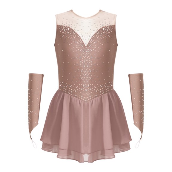 CHICTRY Kids Girls Modern Lyrical Dancewear Patchwork Fancy Skating Ballet Dance Performance Dress Dusty Pink 8