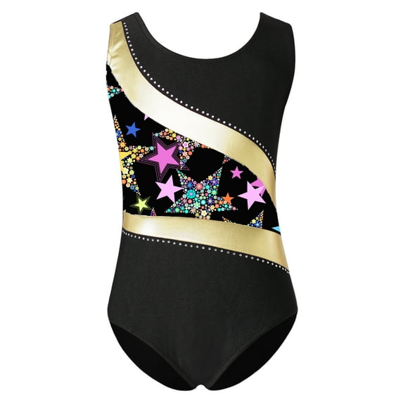 CHICTRY Kids Girls Print Leotard Patchwork Sleeveless Bodysuit for Gymnastics Training Yoga Stage Performance Blue 12