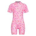thumbnail image 1 of CHICTRY Kids Girls Printed One Piece Boyleg Swimsuits Short Sleeve Zip Up Rash Guard Wetsuits Pink Swan XL/3, 1 of 7