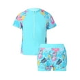 thumbnail image 1 of CHICTRY Kids Girls Rash Guard Swimsuit Floral Print Short Sleeve Shirt with Shorts Tankini Set Blue Cartoon Horse 6, 1 of 7
