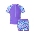 thumbnail image 1 of CHICTRY Kids Girls Rash Guard Swimsuit Floral Print Short Sleeve Shirt with Shorts Tankini Set Purple Fish Scales 8, 1 of 7