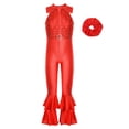thumbnail image 1 of CHICTRY Kids Girls Retro Disco Dance Outfit Sequins Bell Bottom Jumpsuits with Scrunchie Red 14, 1 of 6