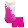 thumbnail image 1 of CHICTRY Kids Girls Rhinestone Floral Gymnastics Dance 2Pcs Outfit Sleeveless Leotard with Shorts Set Rose 14, 1 of 7