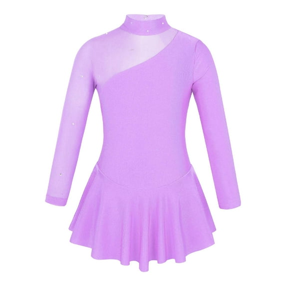 CHICTRY Kids Girls Rhinestones Ballet Leotard Tulle Splice Cutout Back Skating Dress
