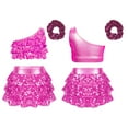 thumbnail image 1 of CHICTRY Kids Girls Sequin Metallic Jazz Modern Latin Dance Crop Top with Skirt Hair Band Set Hot Pink 6, 1 of 7