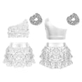thumbnail image 1 of CHICTRY Kids Girls Sequin Metallic Jazz Modern Latin Dance Crop Top with Skirt Hair Band Set Silver 6, 1 of 7