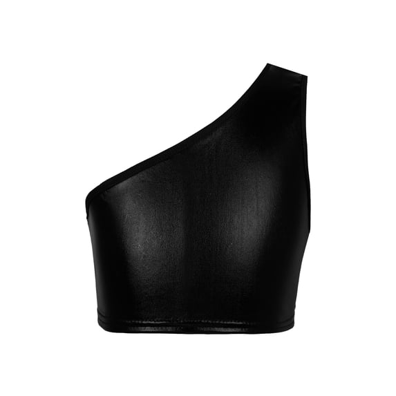 CHICTRY Kids Girls Sequins Crop Top Shiny Metallic Sleeveless Tops for Dance Gymnastics Workout Black 7-9