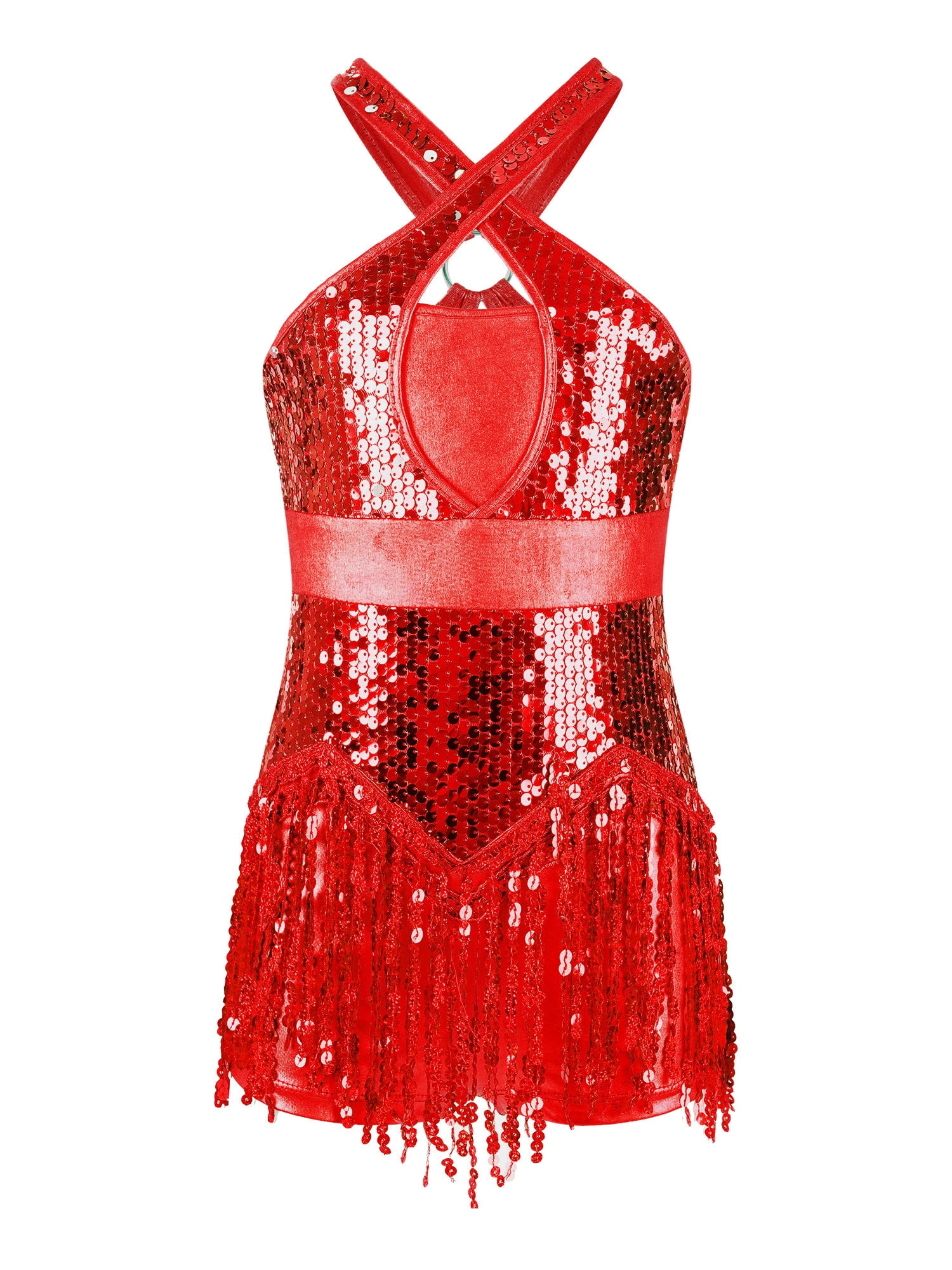 CHICTRY Kids Girls Sequins Halter X Neck Biketard Tassel Dress for Modern  Jazz Hiphop Disco Rumba Dancewear Red 6 - Walmart.com