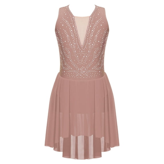 CHICTRY Kids Girls Sequins Irregular Hem Ballet Lyrical Dance Dress,Sizes 6-14 Dusty Pink-B 6