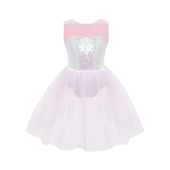 CHICTRY Kids Girls Sequins Open Back Ballet Dance Leotard Dress,Sizes 4-14