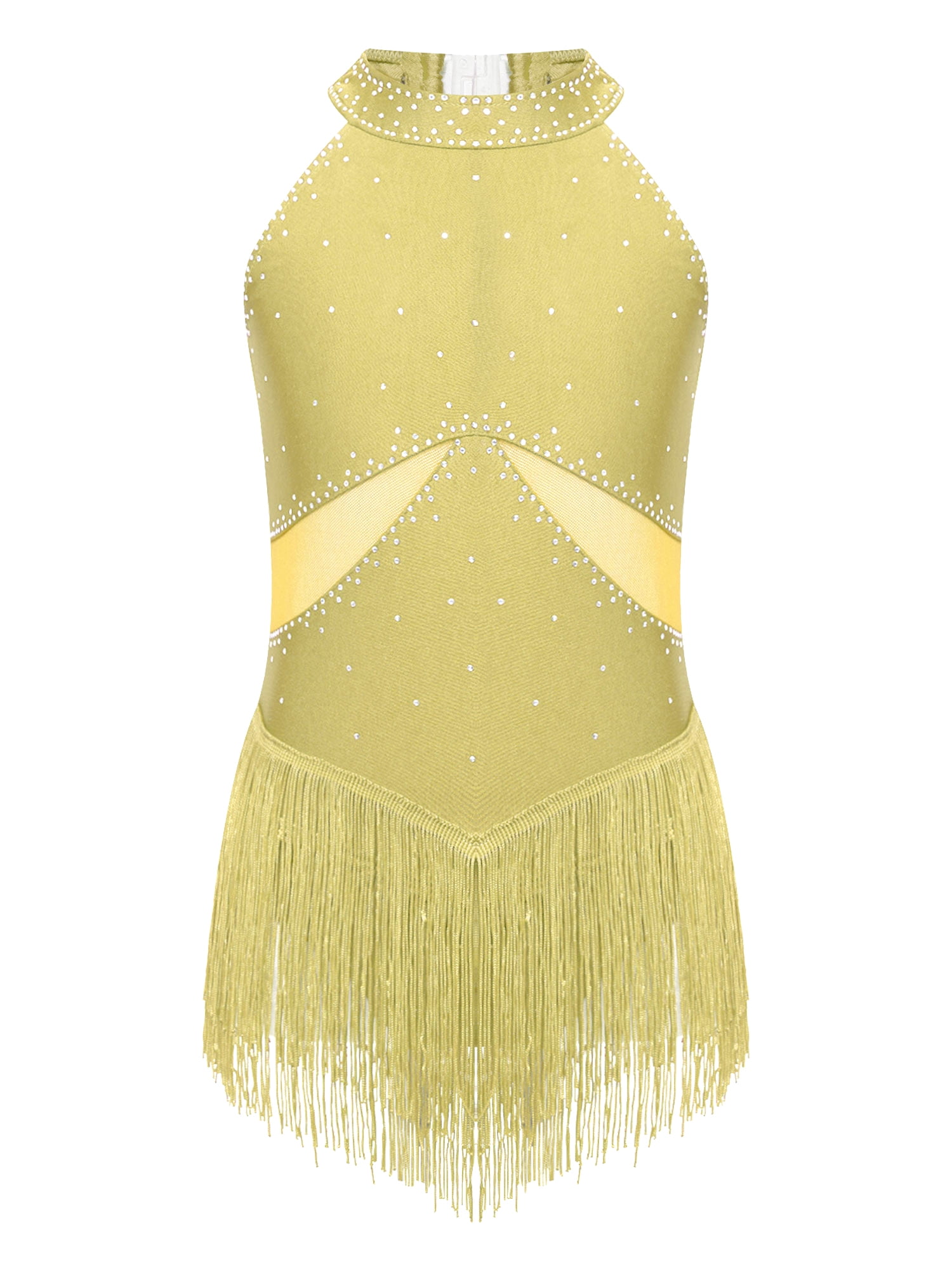 CHICTRY Kids Girls Shiny Rhinestone Tassel Latin Dance Dress Halter Ice