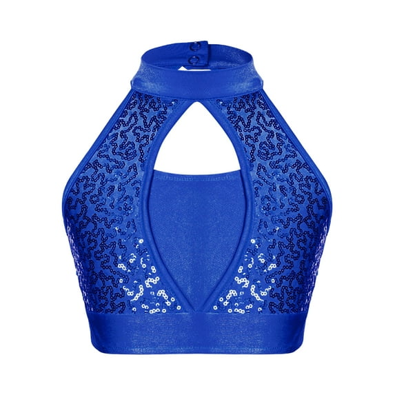 CHICTRY Kids Girls Shiny Sequins Crop Top Sleeveless Gymnastics Dance Training Vest Royal Blue 12