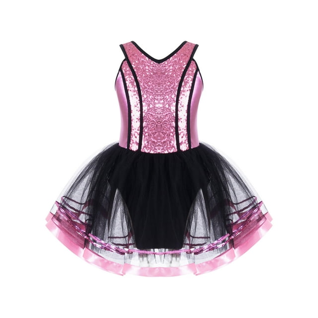 UK Kids Girls Shiny Sequins Jazz Dance Costume Ballet Dance Halter Leotard Dress - Foto 10