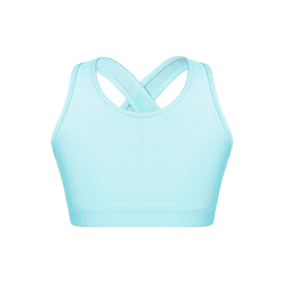CHICTRY Kids Girls Sleeveless Cross Back Sports Bra Gym Yoga Tank Top Swimming Cycling Vest Tops Light Blue 8