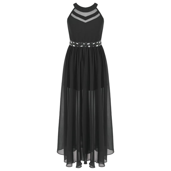 CHICTRY Kids Girls Sleeveless Sequins Romper Dress Floral Lace Shiny Maxi Skirted Romper Wedding Pageant Gown Black 10