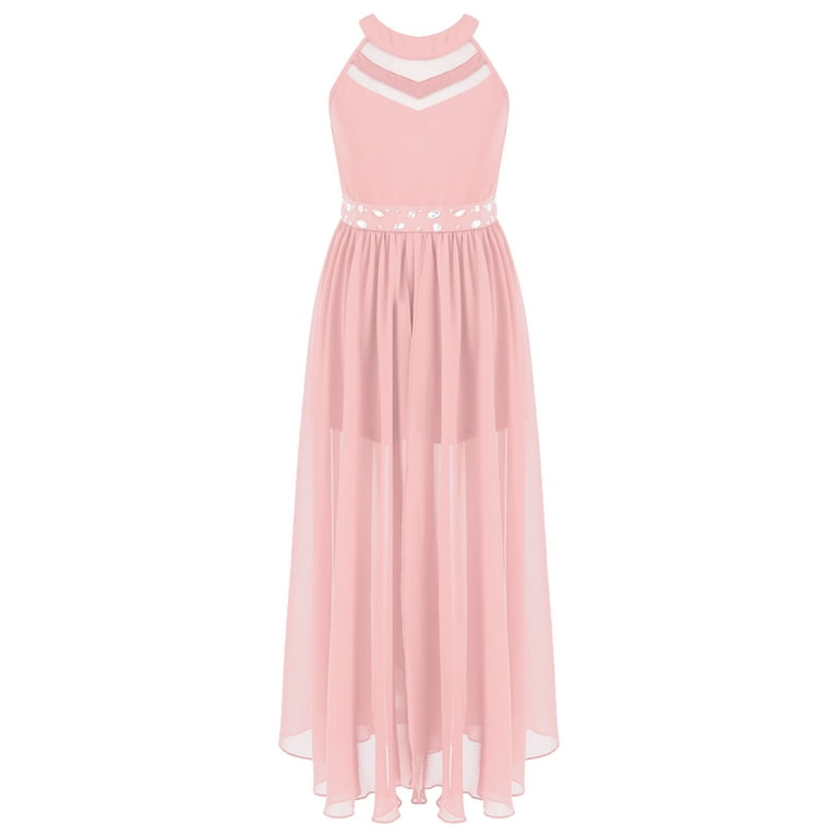 CHICTRY Kids Girls Sleeveless Sequins Romper Dress Floral Lace Shiny Maxi Skirted Romper Wedding Pageant Gown Pink 14 Walmart