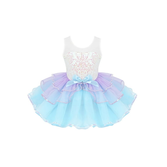 CHICTRY Kids Girls Sleeveless Shiny Sequins Tutu Dress Ballerina Leotard Gymnastics Skirted Leotard Dancewear Light Blue-A 10