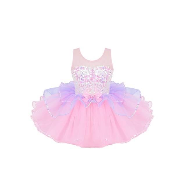 Girls Sleeveless Sequin Leotard Dance Dress — Halter Neck Latin Tutu Costume For Performance, Competition, Ballet, Skating