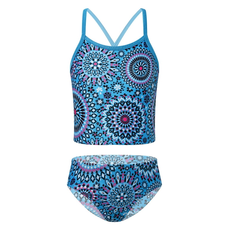 BLUE TWO PIECES SWIMSUIT WITH FLOWER PATTERN, BABY BLUE TWO PIECES SWIMSUIT WITH FLOWER PATTERN, BABY
