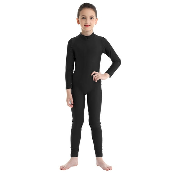CHICTRY Kids Girls Solid Color Long Sleeve Ballet Dance Leotard Gymnastics Unitard Biketard,Sizes 5-12 Black-B 5XL