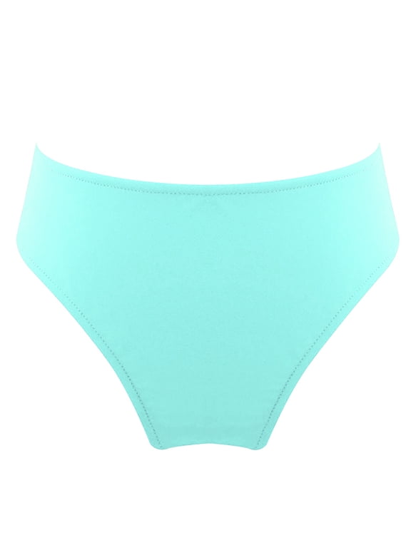Kids Girls Solid Color Swim Triangle Briefs Gymnastics Dance Bikini Bottoms Light Blue Green 8