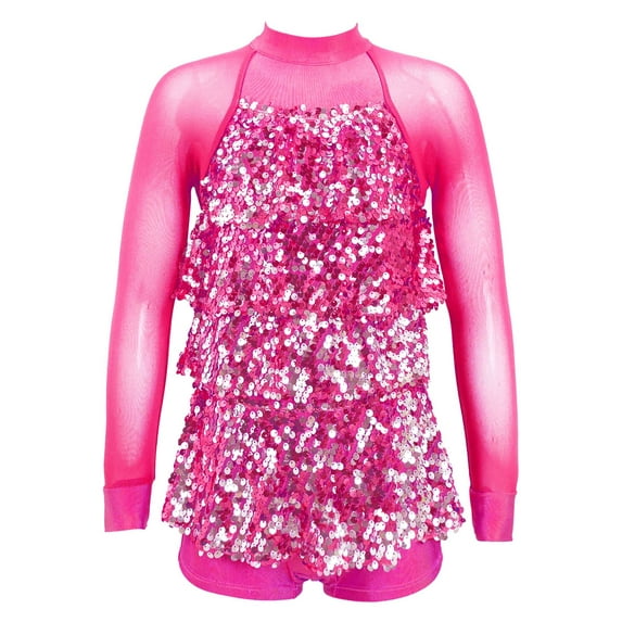 CHICTRY Kids Girls Sparkling Sequins Hip-Hop Jazz Dance Leotard Jumpsuit Performance Costume