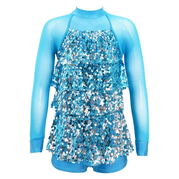 CHICTRY Kids Girls Sparkling Sequins Hip-Hop Jazz Dance Leotard Jumpsuit Performance Costume