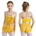 thumbnail image 1 of CHICTRY Kids Girls Sparkling Sequins Tassels Modern Dance Leotard Adjustable Straps Latin Jazz Dance Competition Jumpsuit Gold 10, 1 of 7
