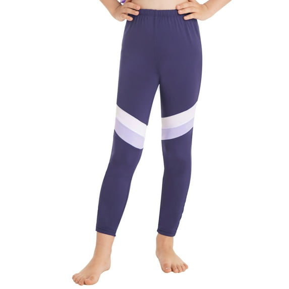 CHICTRY Kids Girls Sports Pants Contrast Color Dance Running Tights Fitness Yoga Leggings Lavender 8