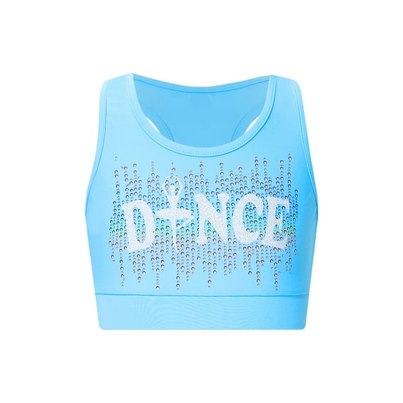 CHICTRY Kids Girls Sports Vest Sleeveless Shiny Rhinestone Racerback Crop Top Gymnastics Dance Tops Light Blue 14