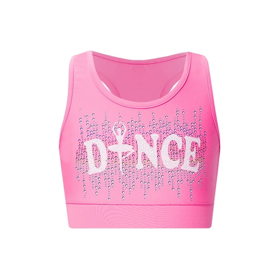 CHICTRY Kids Girls Sports Vest Sleeveless Shiny Rhinestone Racerback Crop Top Gymnastics Dance Tops Pink 8