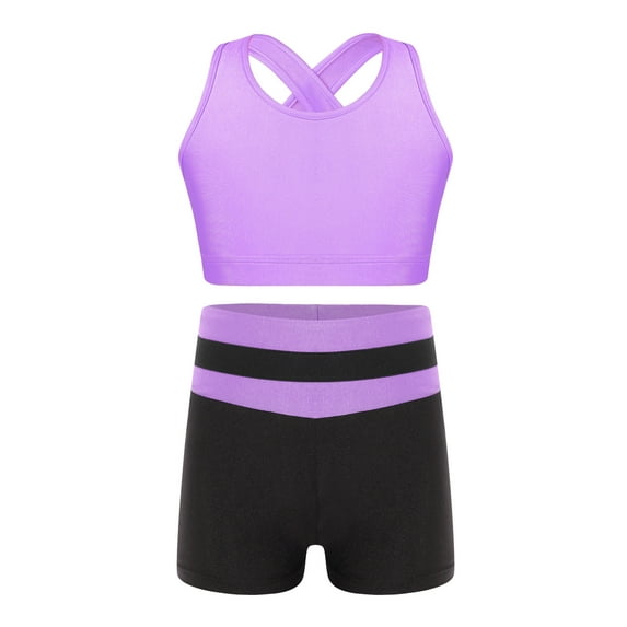 CHICTRY Kids Girls Swimsuit 2 Pieces Sports Crop Top with Booty Shorts Set Athletic Swimwear Lavender 16